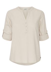 Langarmbluse oxmo "Langarmbluse OXAnja", Damen, Gr. 42, beige (cement), Obermaterial: 55% Leinen LI. 45% Viskose CV., Blusen Langarmbluse