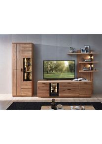 Wohnwand Innostyle "Donna Wohnwand, 310x207x50 (BxHxT) Echtkork Absetzung", wildeiche bianco, absetzung anthrazit, ABS-Kunststoff, Aluminium, Glas, Holzwerkstoff, Kork, Massivholz, Kastenm&ouml;bel-Sets, Wohnwand, Beleuchtung optional, Softclose, Vitrine L/R verwendbar