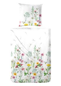Bettw&auml;sche Primera "Renforce-Bettw&auml;sche Oh my Garden", gr&uuml;n, B/L: 135cm x 200cm, 1 Stk., 1 Stk., Renforc&eacute;, B/L: 80cm x 80cm, 2 Stk., Renforc&eacute;, Obermaterial: 100% Baumwolle, Bettw&auml;sche, Bettw&auml;sche, mit zarten Bl&uuml;ten
