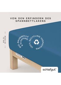 Spannbettlaken Schlafgut "PREMIUM Mako-Zwirn-Jersey, 220 g/m&sup2;, 95% Bio-Baumwolle, 5% Elasthan", blau (blau mid), 1 Stk., Mako-Zwirn-Jersey, 140-160x200-220 30cm, Mako-Zwirn-Jersey, Obermaterial: 95% Baumwolle, 5% Elasthan, Bettlaken, Spannbettlaken, Bettlaken bis 30 cm H&ouml;he, PREMIUM-Qualit&auml;t langlebig, perfekter Sitz