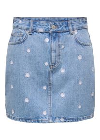 Jeansrock Only "ONLSTELLA DAISY SHORT SKIRT DNM AZG", Damen, Gr. S (36), blau (light blau denim detail:daisy emb), Denim/Jeans, Obermaterial: 100% Baumwolle, kurz, R&ouml;cke Jeansrock