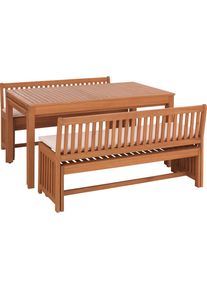 Ambia Garden Gartenset, Naturfarben, Wei&szlig;, Holz, Textil, 10-teilig, Eukalyptusholz, massiv, F&uuml;llung: Schaumstoff, Tisch ausziehbar, platzsparend verstaubar, Gartenm&ouml;bel, Gartengarnituren, Gartenm&ouml;bel-Sets