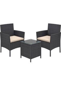 Modante , Schwarz, Beige , Metall, Kunststoff, Glas, Textil , Tisch mit Glasplatte , Gartenm&ouml;bel, Balkonm&ouml;bel, Balkonm&ouml;bel-Sets