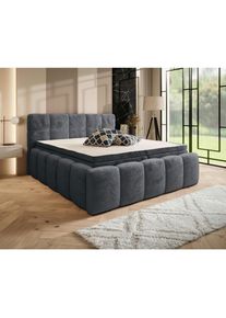 Milino Boxbett, Anthrazit, Kunststoff, H3, 7-Zonen, H&ouml;he ca. 16 cm, 200x200 cm, gepolstertes Kopfteil, Stoffauswahl, Topper durchgehend, in verschiedenen Gr&ouml;&szlig;en erh&auml;ltlich, Matratze geteilt, Schlafzimmer, Betten, Doppelbetten