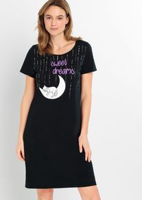 Chemise de nuit courte 100% coton - noir - taille 54/56 (XXL) - 100% coton - bonprix