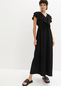 bonprix Maxikleid mit Volant, schwarz, Gr.52/54 (XXL), modisches Maxikleid mit Gummibund