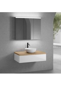 neoro n50 Meuble bas l : 100 cm, 1 tiroir, vasque &Oslash; 40 cm blanc mat, avec armoire de toilette,, BN0064WM+BN0413WH+BN0403W1+BN0474MI,