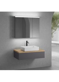 neoro n50 Meuble bas l : 100 cm, 1 tiroir, vasque l : 58 cm blanc mat, avec armoire de toilette,, BN0065WM+BN0413GR+BN0403W1+BN0474MI,