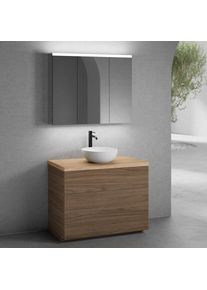 neoro n50 Meuble bas l : 100 cm, 2 tiroirs, vasque &Oslash; 40 cm blanc mat, avec armoire de toilette,, BN0064WM+BN0443WL+BN0403W1+BN0474MI,