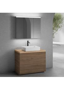 neoro n50 Meuble bas l : 100 cm, 2 tiroirs, vasque l : 58 cm blanc mat, avec armoire de toilette,, BN0065WM+BN0443WL+BN0403W1+BN0474MI,