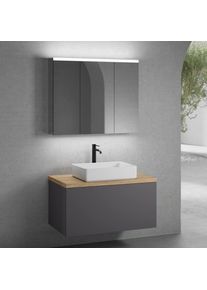 neoro n50 Meuble bas l : 100 cm, 1 tiroir, vasque l : 58 cm blanc mat, avec armoire de toilette,, BN0065WM+BN0433GR+BN0403W1+BN0474MI,