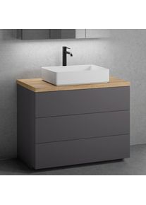 neoro n50 Lavabo &agrave; poser avec plan de toilette en bois massif et meuble sous-vasque l : 100,5 H : 93 P : 51,5 cm, avec 3 tiroirs,