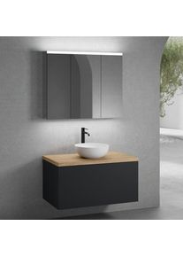 neoro n50 Meuble bas l : 100 cm, 1 tiroir, vasque &Oslash; 40 cm blanc mat, avec armoire de toilette,, BN0064WM+BN0433BM+BN0403W1+BN0474MI,