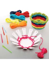 Rainbow Weaving Basket Kits (Pack of 5) Sewing & Weaving Craft Kits, 5 Card Templates, 7 Assorted Colours, 10cm Diameter