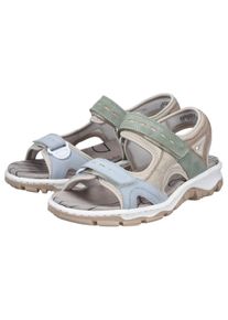 Riemchensandale Rieker, Damen, Gr. 42, bunt (hellblau, creme, mint), Nubuklederimitat, Textil, mehrfarbig, Schuhe Riemchensandale, Sommerschuh, Sandalette, Outdoorsandale mit Klett