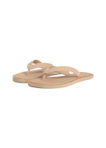Zehentrenner Tommy Hilfiger "TH SCANDI PREMIUM SUMMER SANDAL", Damen, Gr. 36, safari, Lederimitat, unifarben, Basic, Schuhe Zehentrenner, Strandschuh, Pool Slides, Dianette, Flat mit Logo-Emblem