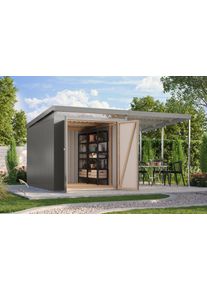 Ger&auml;tehaus Karibu "Argonium 2,5 SET mit Anbaudach", graualuminium, Ger&auml;teh&auml;user, Metall, Ger&auml;tehaus