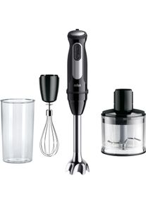 Braun Stabmixer "MultiQuick 5 Pro MQ 55236 M - 1000W, 25 Geschwindigkeiten, Schneebesen", schwarz (schwarz, edelstahl), B:6,8cm H:20,8cm T:6,2cm, Mixer, Spritzschutz, 500ml Zerkleinerer, Extra Mahlklinge, sp&uuml;lmaschinenfest, Stabmixer
