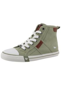 Plateausneaker Mustang Shoes "Winona", Damen, Gr. 38, khaki, Baumwolle, Schuhe Plateausneaker, Freizeitschuh, High Top-Sneaker, Schn&uuml;rboots, kontrastreiche Details