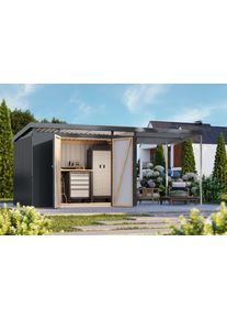 Ger&auml;tehaus Karibu "Argonium 3 SET mit Anbaudach", anthrazit, Ger&auml;teh&auml;user, Metall, Ger&auml;tehaus