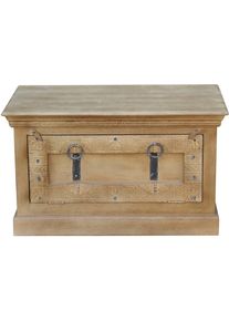 Truhenbank Sit "Daipur Schuhbank Bank", beige (natur, antikgrau), B:85cm H:50cm T:45cm, Massivholz, Sitzb&auml;nke, Truhenbank, geschnitzte Verzierungen
