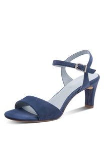 Sandalette Tamaris, Damen, Gr. 42, blau, Textil, Veloursleder, unifarben, Schuhe Sandalette, Trichterabsatz, Abendschuh mit verstellbarem Fesselriemchen
