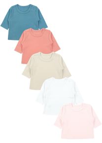 Langarmshirt TUPTAM "Shirt Baby M&auml;dchen Langarmshirt 5er Set", M&auml;dchen, Gr. 98, grau (beige_grau_pink_blau), Obermaterial: 100% Baumwolle CO., Shirts Langarmshirt