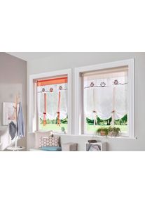 Bindegardine OTTO HOME "Java" Gr. 2, beige (wei&szlig;, sand), B:40cm H:90cm, Voile, Polyester, Gardinen, Bindegardine, Fertiggardine, transparent, mit bestickten Eulen, Topseller