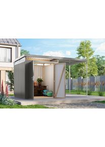 Ger&auml;tehaus Karibu "Titanium 2 SET mit Anbaudach", graualuminium, Ger&auml;teh&auml;user, Metall, Ger&auml;tehaus