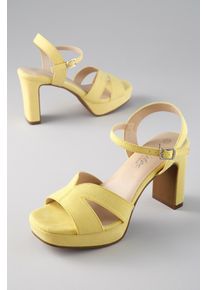 High-Heel-Sandalette ANISTON SHOES, Damen, Gr. 39, gelb, Textil, Veloursleder, Schuhe High-Heel-Sandalette, Sommerschuh, Abendsandale, Plateau - NEUE KOLLEKTION, Topseller