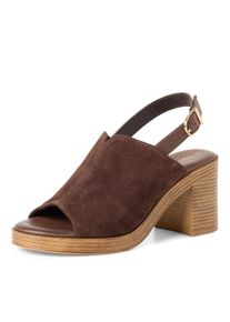 Sandalette Tamaris, Damen, Gr. 38, braun (mokka), Veloursleder, unifarben, Schuhe Sandalette, Blockabsatz, Sommmerschuh mit verstellbarer Schnalle