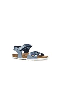 Sandale Geox "J ADRIEL GIRL", M&auml;dchen, Gr. 38, blau (blau, metallic), Lederimitat, Glitzer, Basic, Schuhe Sandale, Kinderschuh mit Klettverschluss, Gr&ouml;&szlig;enschablone zum Download