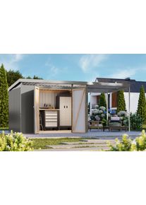 Ger&auml;tehaus Karibu "Argonium 3 SET mit Anbaudach", graualuminium, Ger&auml;teh&auml;user, Metall, Ger&auml;tehaus
