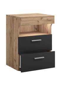 Mid.you , Anthrazit, Honigeiche , Holzwerkstoff , 2 Schublade(n) Schubladen , 45x61x39 cm , Schlafzimmer, Nachtk&auml;stchen