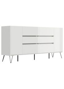 P & B , Eichefarben, Wei&szlig; Hochglanz , Holzwerkstoff , 6 Schublade(n) Schubladen , 199x93.6x42 cm , stehend , Kleinm&ouml;bel, Kommoden, Sideboards