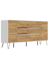P & B , Eichefarben, Wei&szlig; Hochglanz , Holzwerkstoff , 6 Schublade(n) Schubladen , 199x93.6x42 cm , stehend , Kleinm&ouml;bel, Kommoden, Sideboards