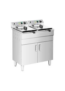 ROYAL CATERING Elektromos dupla olajs&uuml;tő 2 x 16 l - 10 000 W - 400 V - leeresztőcsap - hideg z&oacute;na - alapszekr&eacute;nnyel RCPKF 26DSH