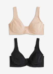 Reggiseno t-shirt non imbottito con ferretto e cotone biologico (pacco da 2), Nero, Taglia 90G, bonprix