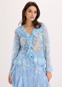 Blusa di chiffon con volant, Blu, Taglia 48, bonprix