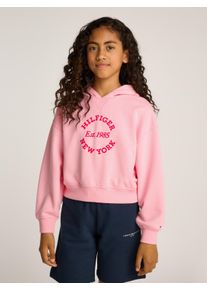 Hoodie Tommy Hilfiger "HILFIGER NEW YORK HOODIE", M&auml;dchen, Gr. 14 (164), pink (pink sugar), Sweatware, Obermaterial: 68% Baumwolle, 32% Polyester, unifarben, loose fit, Rippb&uuml;ndchen, Sweatshirts Hoodie, mit gro&szlig;em Logodruck