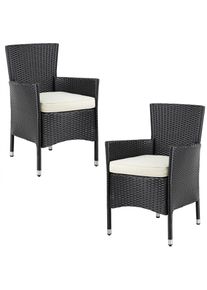 Casaria Polyrattan Gartenstuhl 2er-Set Schwarz/Creme stapelbar