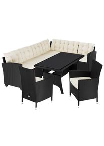 Casaria Polyrattan Ecklounge Lissabon Schwarz/Creme inkl 2 St&uuml;hlen