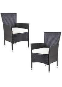 Casaria Polyrattan Gartenstuhl 2er-Set Braun/Creme stapelbar