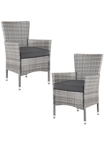 Casaria Polyrattan Gartenstuhl 2er-Set Grau/Anthrazit stapelbar