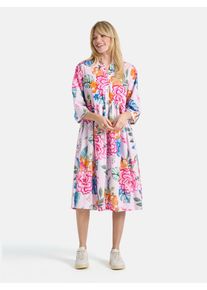 LIEBLINGSST&Uuml;CK Sommerkleid LIEBLINGSST&Uuml;CK "RomyL", Damen, Gr. 48, N-Gr, pastel pink, Web, Obermaterial: 70% Baumwolle, 27% Polyamid, 3% Elasthan, gemustert, figurumspielend kniebedeckend, V-Ausschnitt, 1-Knopf-Manschette, Kleider Sommerkleid, mit floralem Allover-Print