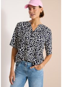Druckbluse Cecil, Damen, Gr. XL (44), urban dunkelblau, Web, Obermaterial: 100% Viskose, l&auml;ssig geschnitten h&uuml;ftbedeckend, Rundhals, abgerundeter Saum, Blusen Druckbluse, Sommerbluse mit Leo-Muster