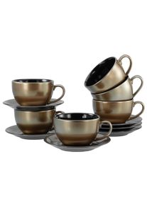Cappuccinotasse Creatable "Golden Days Schwarz, Cappuccinoset, 12-tlg.", schwarz, 12 Stk., Steinzeug, Trinkgef&auml;&szlig;e, Cappuccinotasse, Goldfarbene Spezialglasur
