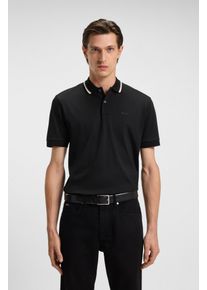 Poloshirt BOSS "Penrose 38", Herren, Gr. S, schwarz 001, Jersey, Obermaterial: 100% Baumwolle, slim fit normal, B&uuml;ndchen, Shirts Poloshirt, aus Baumwolle mit gestreiftem Kragen, slim fit