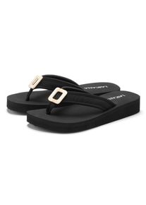 Badezehentrenner Lascana "Sandale, Badeschuh, Pantolette, Badelatsche, Flip Flop", Damen, Gr. 42, schwarz, Obermaterial: 100% Textilmaterial. Decksohle: 100% Synthetik. Laufsohle: 100% Synthetik, unifarben, Schuhe Badezehentrenner, Zehentrenner mit Zier-Applikation VEGAN