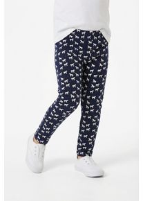 Sweatleggings happy girls, M&auml;dchen, Gr. 134, N-Gr, blau (navy), angeraute Sweatware, Obermaterial: 60% Polyester, 35% Baumwolle, 5% Elasthan, bedruckt, skinny fit kn&ouml;chellang, Hosen Sweatleggings, im tollen Einhorn-Alloverprint